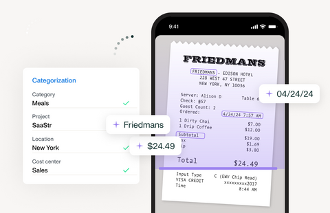 Illustration showing how the OCR technology works - all the relevant information is automatically extracted and filled in your expense management software